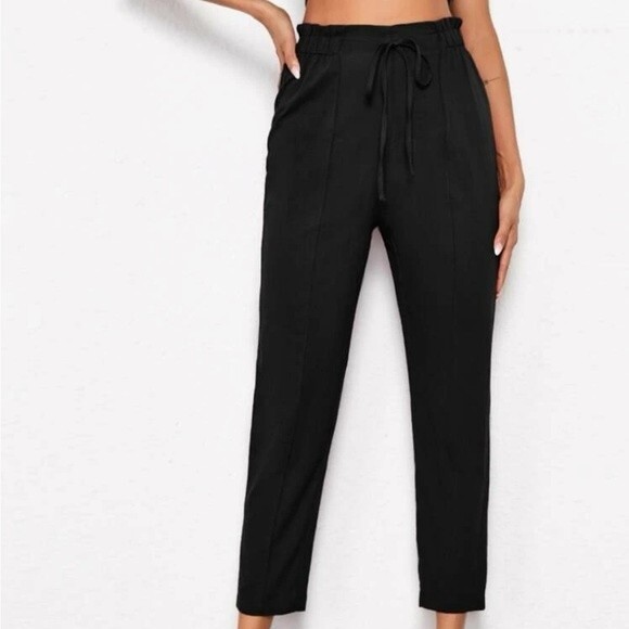 SHEIN Black Tied Paperbag Waist Seam Front Pants XS - Picture 1 of 4